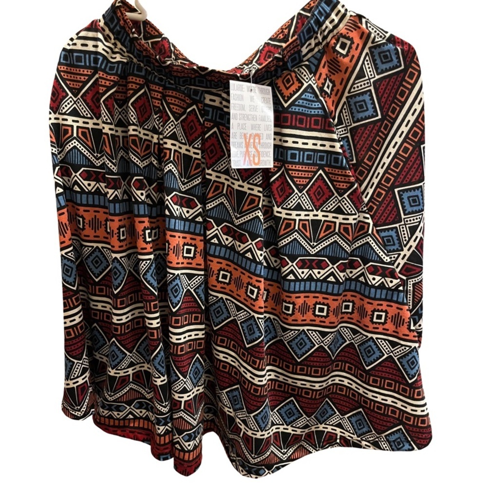 Lularoe Tribal Print Mini Skirt Blue Orange XS w/ Pockets Fit & Flare A Line